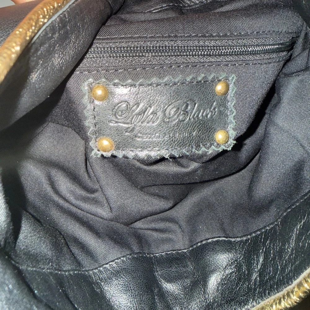 Lyla Black Leather Clutch with Gold Trim